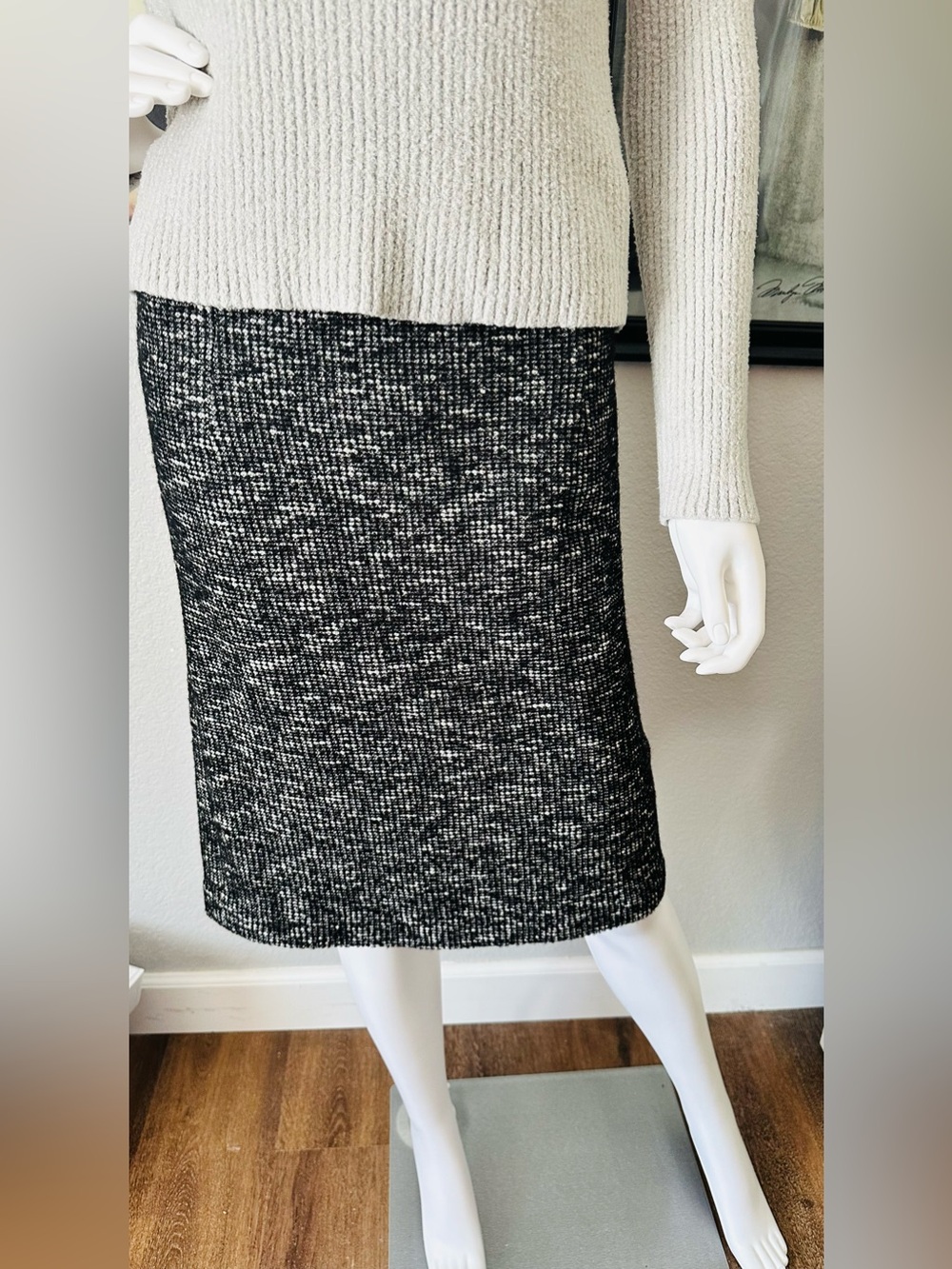 Banana Republic Italian Tweed Cotton Wool Pencil Skirt Black White